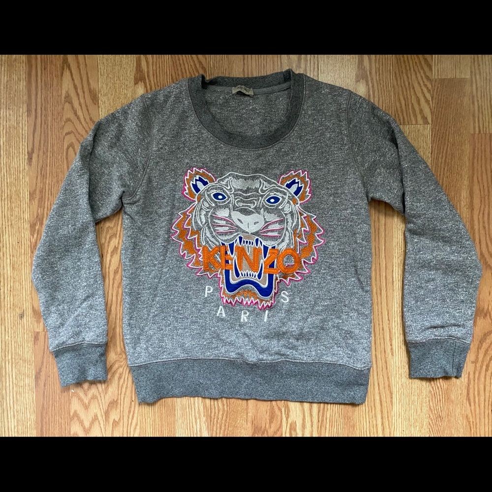 Kenzo Paris Grey Tiger Embroidered Sweatshirt (M)